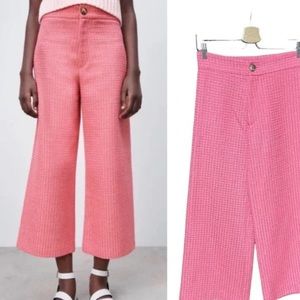 ZARA PINK TWEED CROPPED PANTS SIZE L